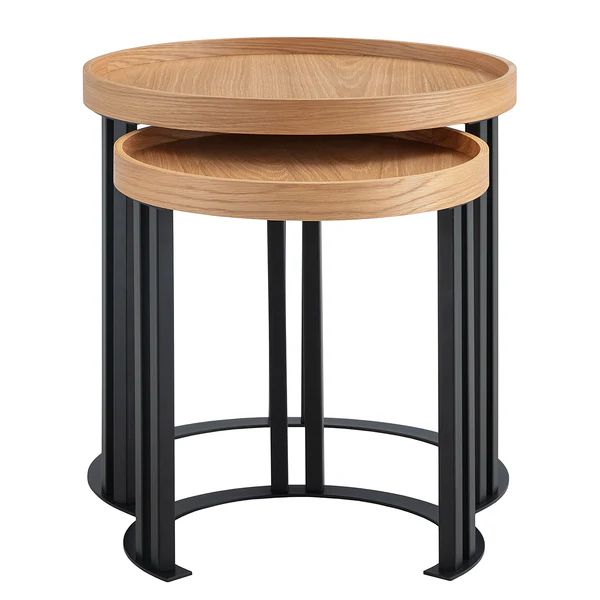 Beistelltischset MIGBA 2-teilig Typ A - Echtholzfurnier / Metall - Eiche - Image 3