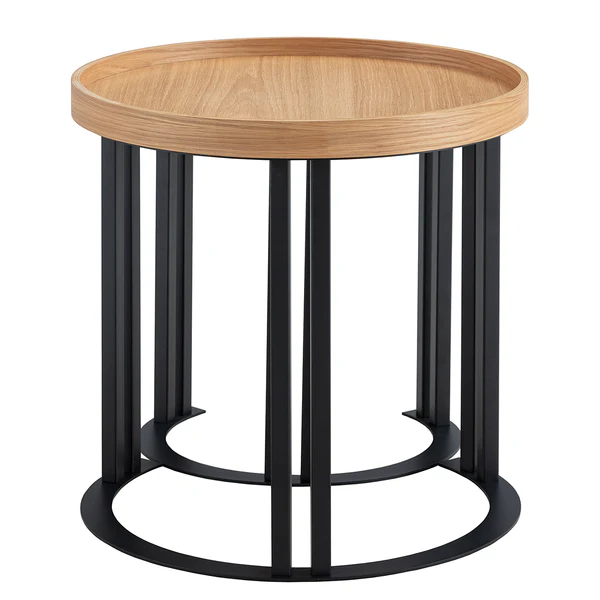 Beistelltischset MIGBA 2-teilig Typ A - Echtholzfurnier / Metall - Eiche - Image 4