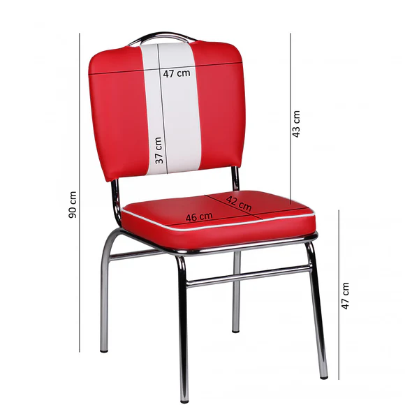 Esszimmerstuhl Eckero - Kunstleder / Metall - Chrom - Rot / Weiß - Image 5