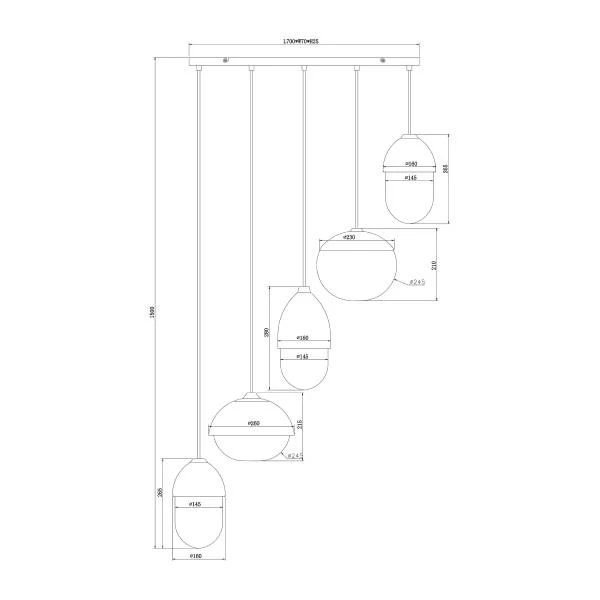 Pendelleuchte MENTY Typ C - Opalglas / Eisen - 5-flammig - Image 7
