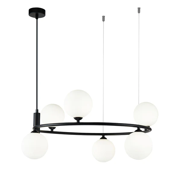 Pendelleuchte Ring Typ B - Milchglas / Mischmetall - Schwarz - Flammenanzahl: 6 - Image 3