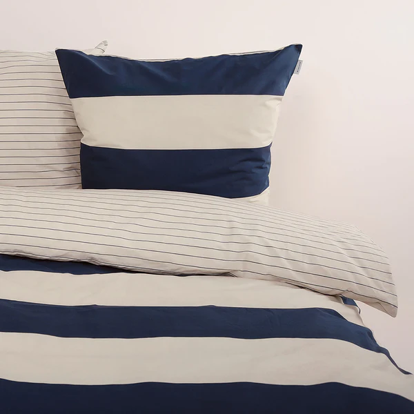 Renforce-Bettwäsche Tom Tailor - Baumwolle - Creme / Marineblau - 155 x 220 cm + Kissen 80 x 80 cm - Image 3